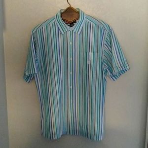 Chaps men striped blue green white buttoned shirt